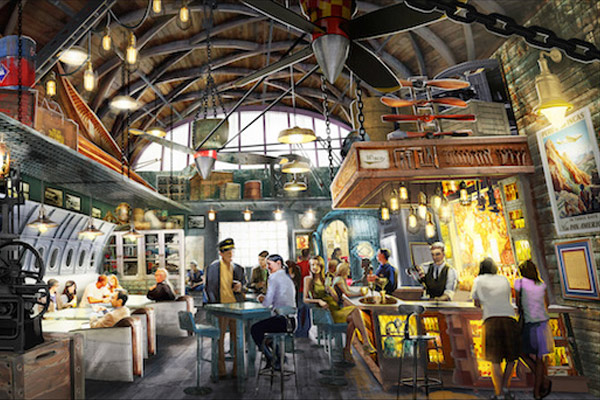 Indiana Jones-themed interior of Jock Lindsey&rsquo;s Hangar Bar at Disney Springs